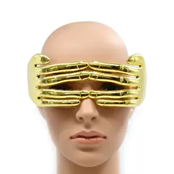 Gafas de Sol con dedos dorados para hombre, una pieza, barra plateada para fiesta, Cosplay, moda increíble