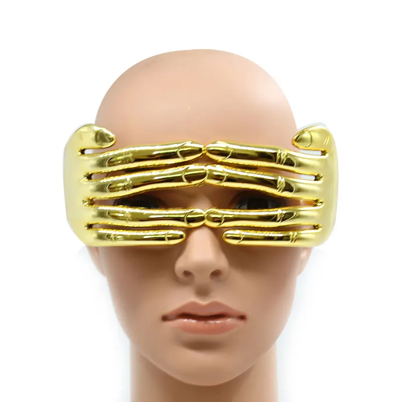 Złote palce okulary punkty festiwalowe mężczyźni jednoczęściowy srebrny pasek na imprezę Cosplay niezwykła moda óculos de Sol Feminino