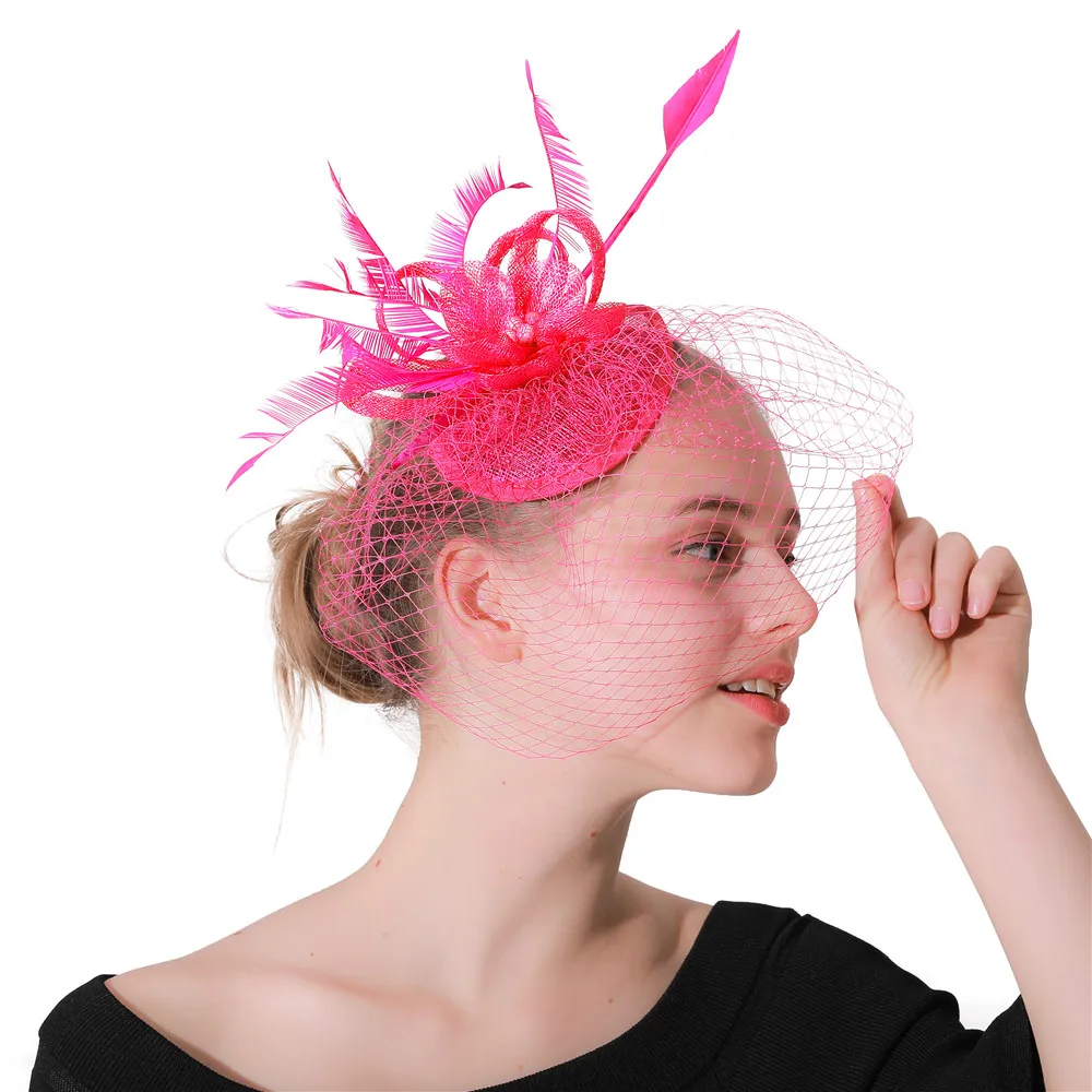 

Hot Pink Sinamay Mesh Hair Fascinator Hats Gorgeous Bridal Wedding Show Headpiece Elegant Women Ladies Race Millinery Headpiece