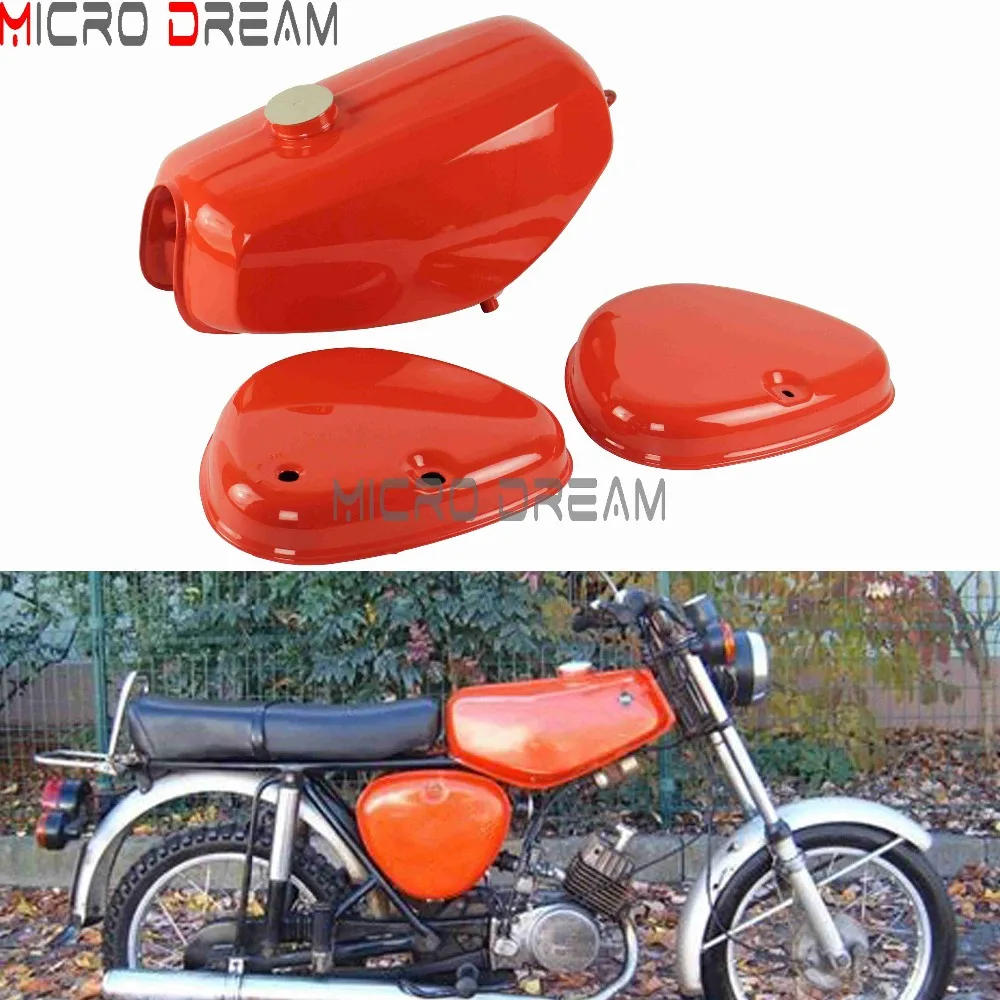 OEM Orange Banana Shape Motorcycle Gas Fuel Tanks With 2x Side Covers Protector For Simson S50/S51/S70 Steel Oil Petrol Tank Kit