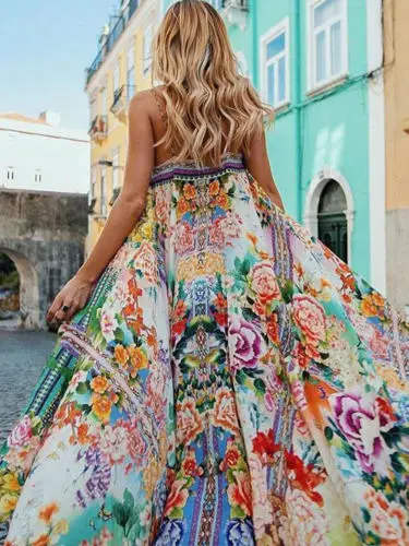 

Women BOHO Dress Fashion Casual Sundress Sleeveless Floral Slit Long Party Prom Summer Beach Maxi Dress Women Beauty Clothing