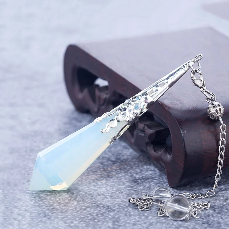 High quality Natural stone pendulum for dowsing quartz Opalite opal pendulos sacred geometry healing crystals pendant jewelry