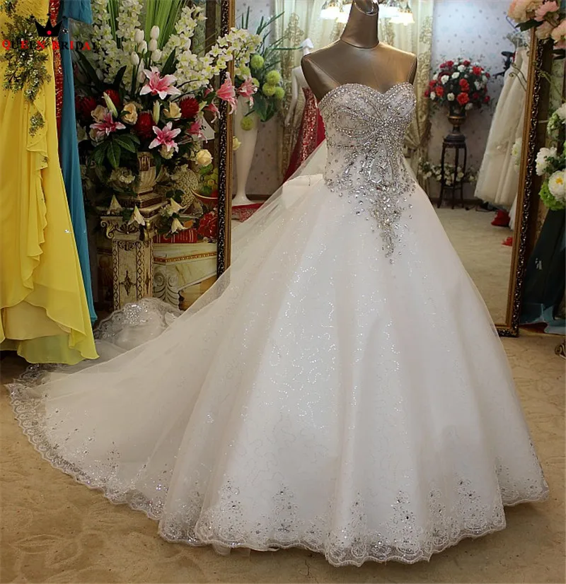 Real Photo Ball Gown Sweetheart Lace Crystal Beaded Diamond Luxury abiti da sposa formali 2023 nuovo Custom Made XH60