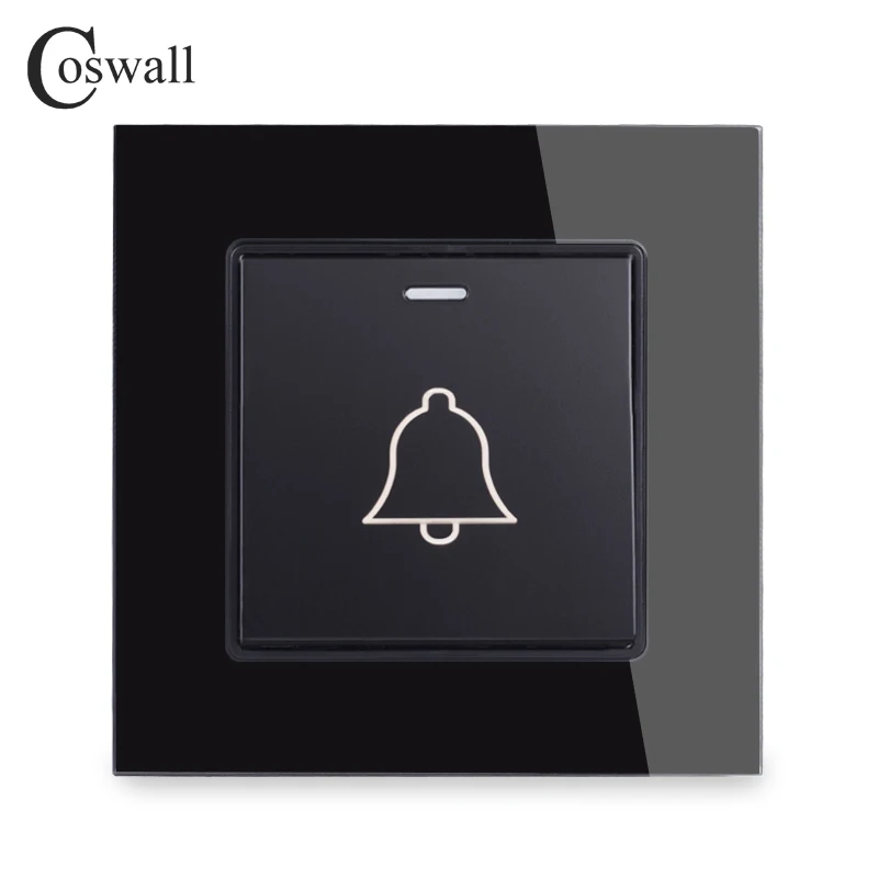 Coswall Luxury Crystal Tempered Glass Panel 1 Gang Doorbell Switch Push Button Wall Switch 16A C1-DB