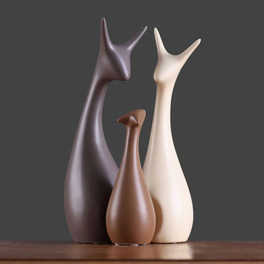 Modern Minimalist Ceramic Deer Family Home Decoration Accessories Tabletop Handicraft Ornaments Porcelain Animal Figurines