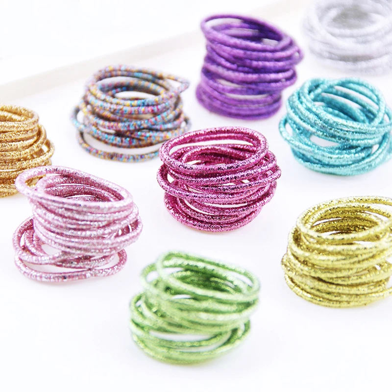 10 pçs/lote crianças brilhantes acessórios para o cabelo hairbands rabo de cavalo titular meninas scrunchies alta elástica polegar mini faixa de borracha cordas de cabelo