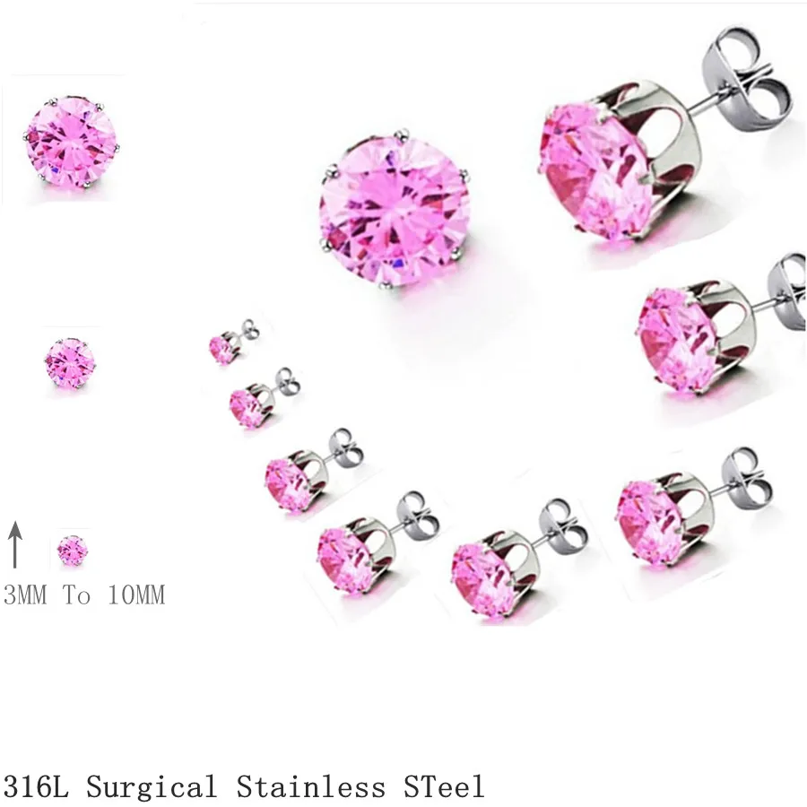 LUXUKISSKIDS 10Pair/Lot Y2K Cute Pink Zircon Earrings Sets Korean Fashion Small Stud For Women/Girl Romantic Wholesale Jewelry