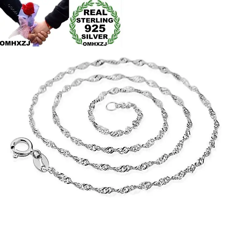 

OMHXZJ Wholesale Personality Fashion Woman Girl Party Gift Silver White 1MM Wave Chain 925 Sterling Silver Chain Necklace NC182