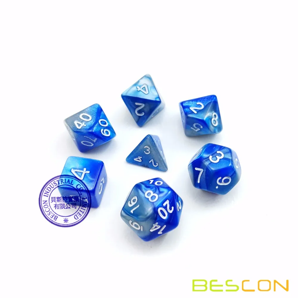 Bescon Mini Gemini Two Tone Polyhedral RPG Dice Set 10MM, Small RPG Role Playing Game Dice D4-D20 in Tube, Color of Steelblue