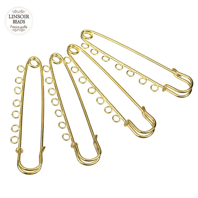 10pcs/lot 80mm Length Gold Color Safety Pin Brooches with 7 Big Loops for DIY Women Men DIY Brooche Jewelry Making Findings