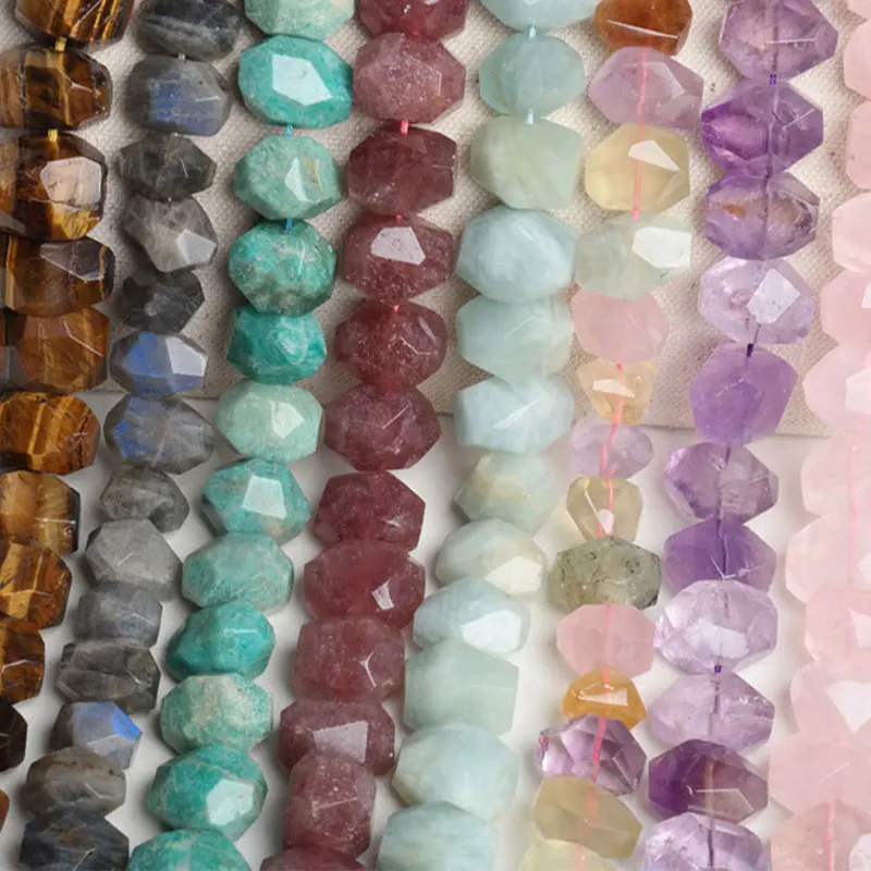 

Natural Amazonite Amethyst Citrine Agate Rose Quartz Large Faceted DIY Loose Beads For Jewelry Making Beads accessories 15''