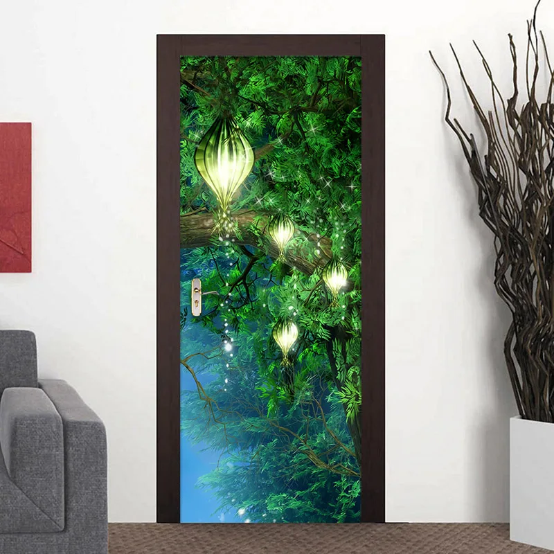 

3D Green Forest Landscape Door Sticker Living Room Kids Room PVC Self-Adhesive Waterproof Wallpaper Home Decor Door Decals