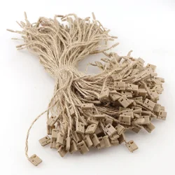 100PC Natural Hemp String Tag Craft Jean Jewelry Vintage Price Hang Tags Flax Cord Snap Loop Lock Jute Rope DIY Accessories