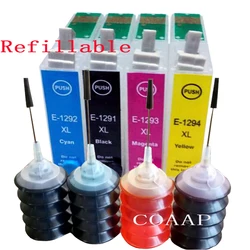 4Pack Refillable T1291 T1295 Empty cartridge + 120ML Dye ink for Stylus SX525WD SX535WD SX620FW Printer