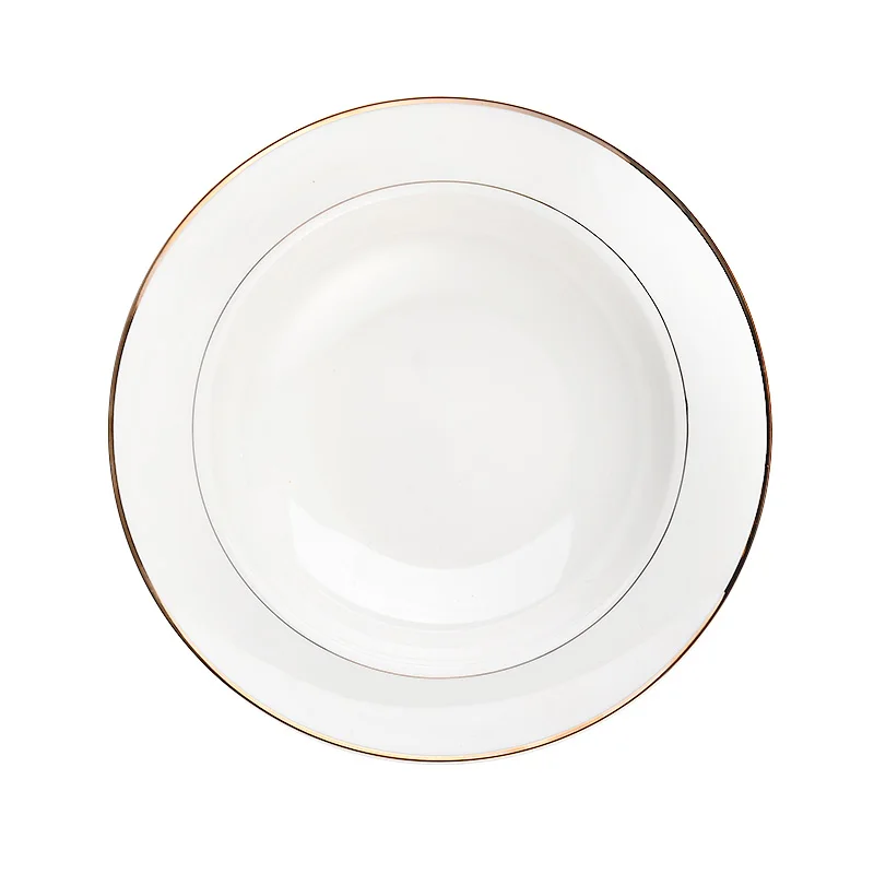 Golden Edge PlateTangshan Bone Porcelain Plate Vegetable Plate Deep Plate Household Large Porcelain Plate