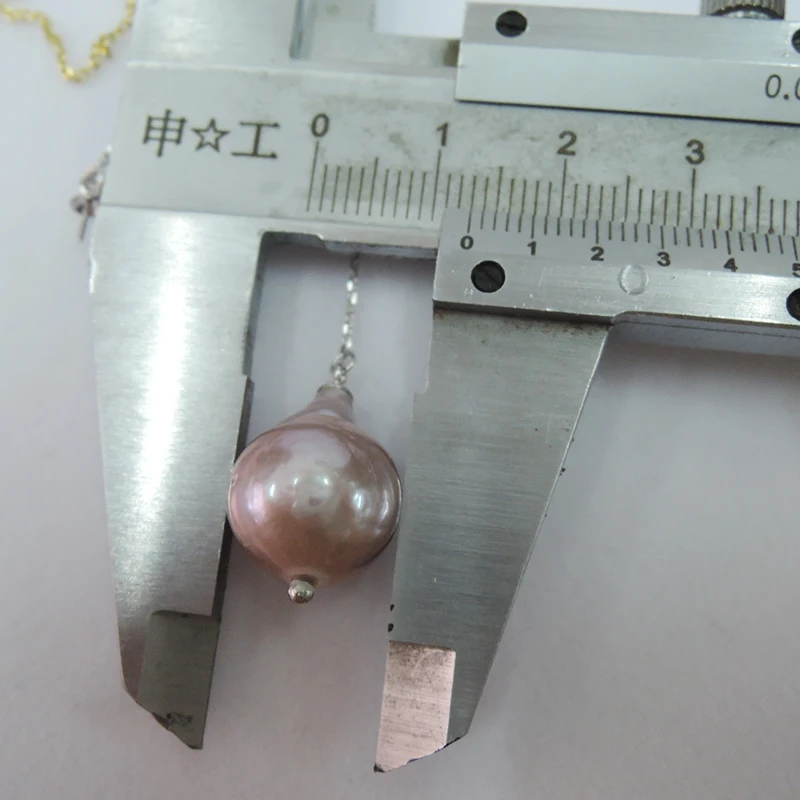 100% nature freshwater pearl pendant necklace,925 silver chain-13-16 mm big baroque pearl pendant necklace,silver and gold color