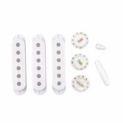 FLEOR Set of White ST Electric Guitar Pickup Covers 2T1V Tone Volume Knobs Whammy Bar Tip Switch Tip