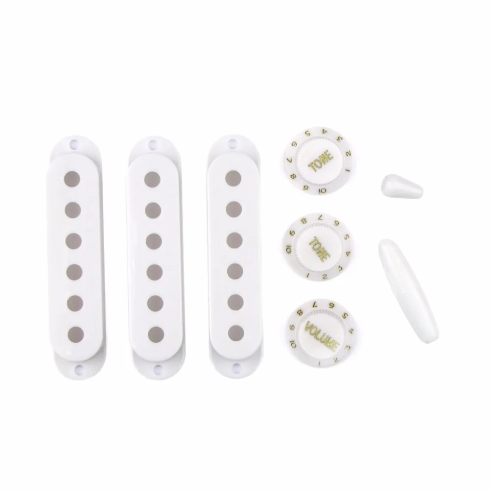 Set of Plastic White Electric Guitar Pickup Cover Tone Volume Knobs Switch Tip Whammy Bar Tip for ST Guitar Accessories