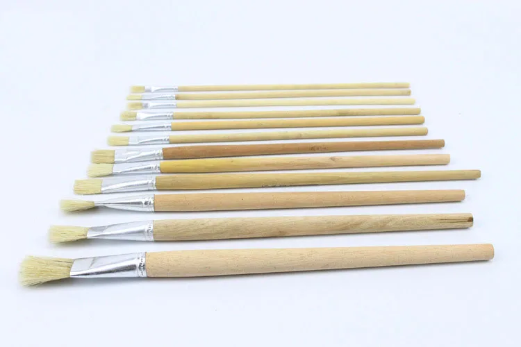 

20pcs/Set pig bristle wooden brush pen flat head single brush gouache brushes Paint Brush Art Supplies Student Stationery