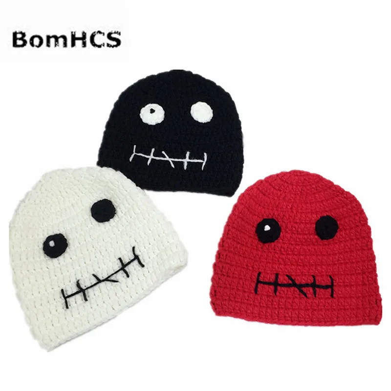 BomHCS Winter Warm Handmade Knitted Women's Beanie Funny Expression Hat Cap Halloween Gift