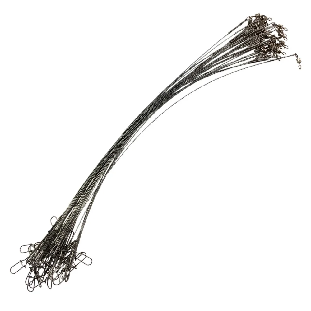 60pcs 25cm Fishing Lines Steel Wire Leader With Rolling Swivels 32cm 35lb Multi-Lock Snap Fishing Wires Leadcore Leash