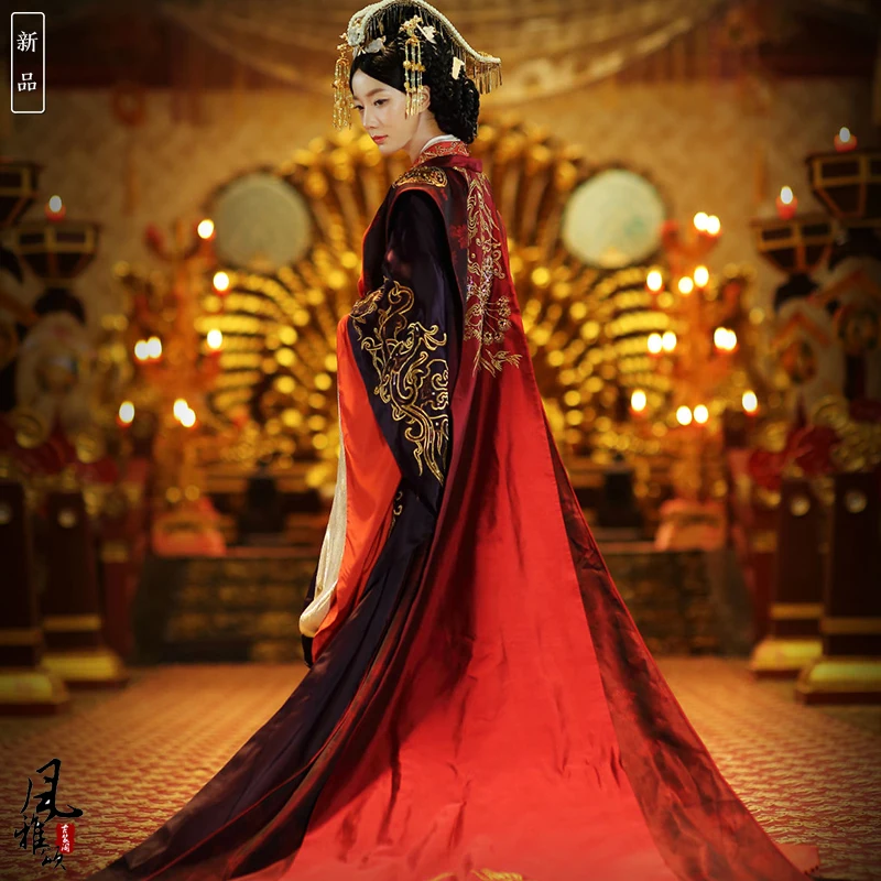 

Asian Emperor queen Royal Palace wedding Gown Robe dress Chinese Ancient wedding Hanfu Long Costume Black Red bride groom Outfit