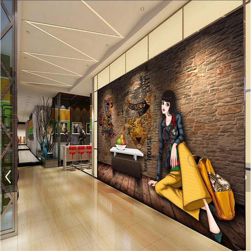 beibehang Custom photo wallpaper wall stickers 3D wall nostalgic cartoon people clothing shop tooling background 3d wallpaper