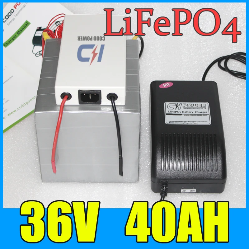 36V 40AH LiFePO4 Battery Pack , 1500W Electric bicycle Scooter lithium battery + BMS + Charger , Free Shipping