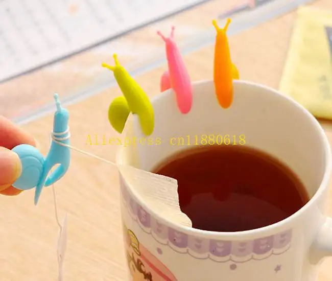 

500pcs/lot Fast Shipping Wholesale Cute Snail Shape Silicone Tea Bag Holder Cup Mug Candy Colors Gift Set