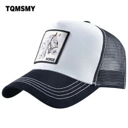 TQMSMY Fashion Embroidery White Horse Animal Trucker Hat Men Cotton Baseball Caps Women Snapback Bone Breathable Summer Hats DHM