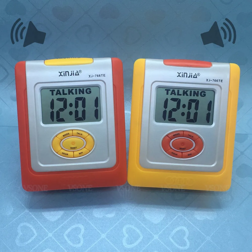 VISIOYO English Talking LCD Digital Alarm Clock for Blind or Low Vision Orange or Yellow