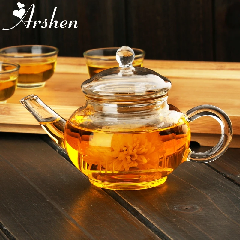 Arshen Elegant 250ML Borosilicate Glass Teapot Heat Resistant Bottle Cup for Blooming Tea Herbal Coffee with Infuser Fitter Gift