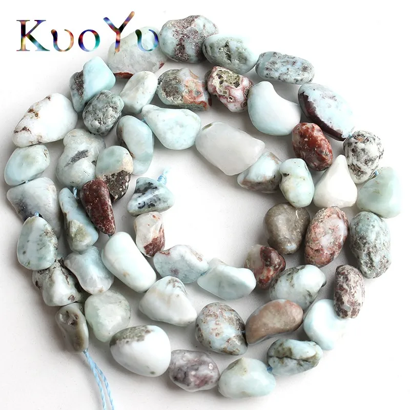 6-8mm Natural Irregular Genuine Larimar Stone Beads Smooth Loose Spacer Bead For Jewelry Making DIY Bracelet Necklace 15\