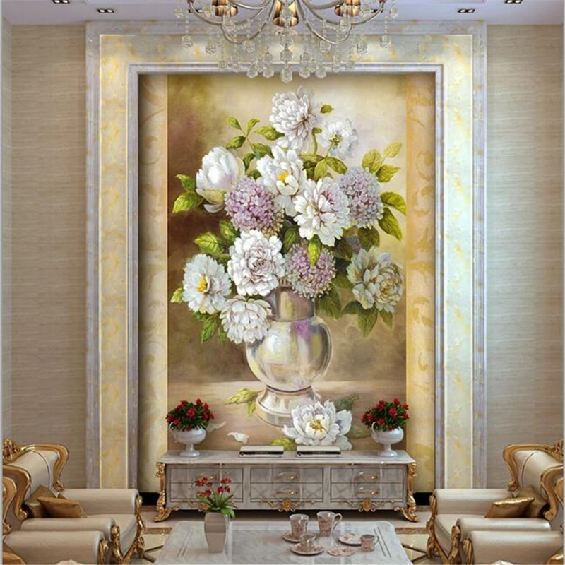 wellyu Customized Wallpapers 3d Classical Vase Flower Oil Painting Arcade Aisle обои TV Background Wall paper 3d papel de parede