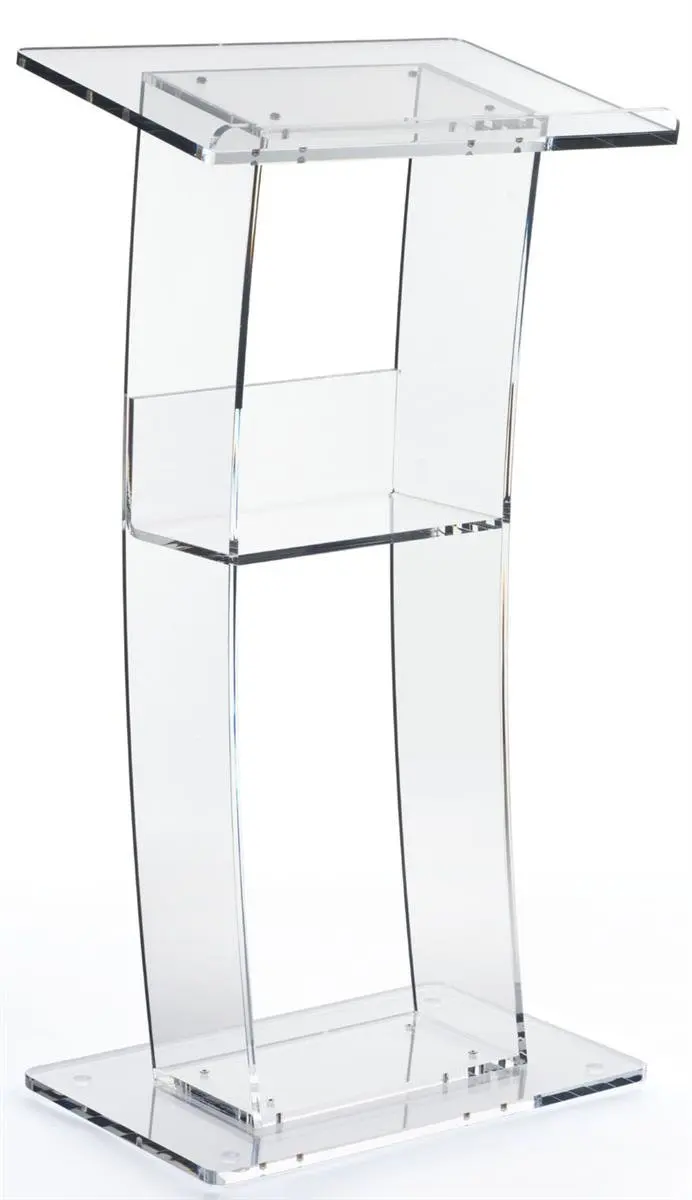 Clear Lectern with Curved Pedestal 1/2-Inch Thick Acrylic Frame Built-in Shelf Easy To Assemble Hardware Included -46\