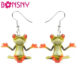 Bonsny Acrylic Cute Meditation Frog Earrings Dangle Drop Cartoon Animal Jewelry For Women Girls Teens Gift Wholesale Accessories