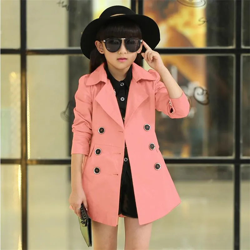 Girls Trench Coats Double Breasted coat Girls Clothing Tops Kids Windbreaker Autumn Outerwear 4-15 kids girls Jackets clothes