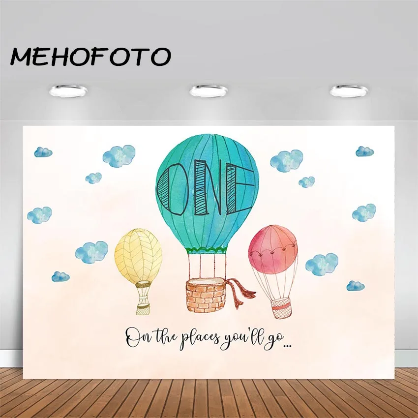 Hot Air Balloon Birthday Photography Backdrop Up Up and Away Background Adventure First Birthday Party Banner Backdrop