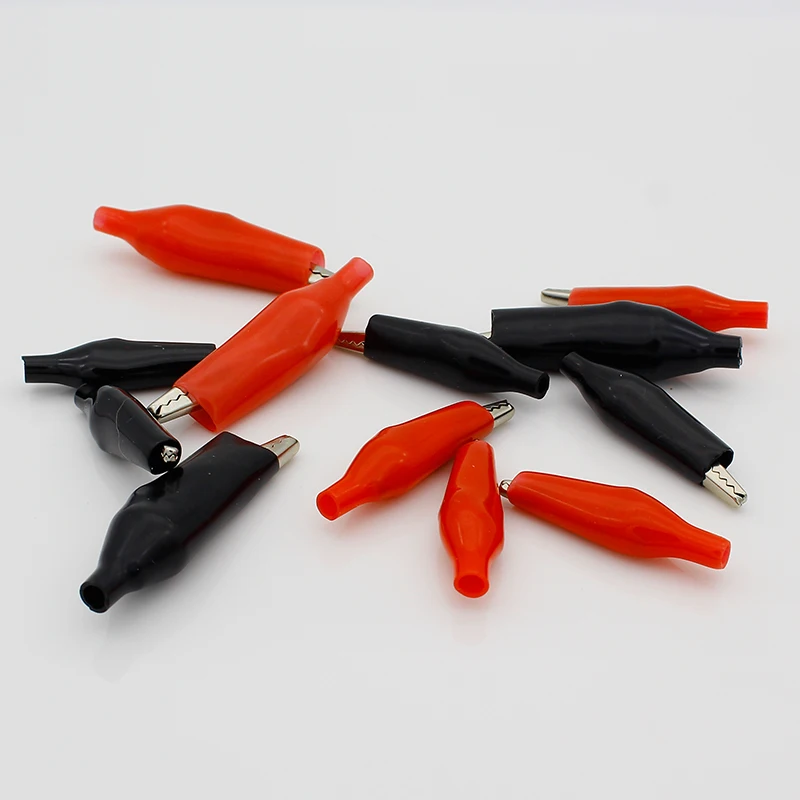 60 PCS Metal Alligator Clip crocodile electrical Clamp FOR Testing Probe Meter 28MM 35MM 45MMBlack and red Plastic Boot