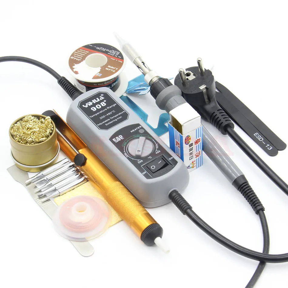 YIHUA 908+ 60w Electric iron soldering station portable soldering iron station Rosin tweezers scraper iron frame Welding tools