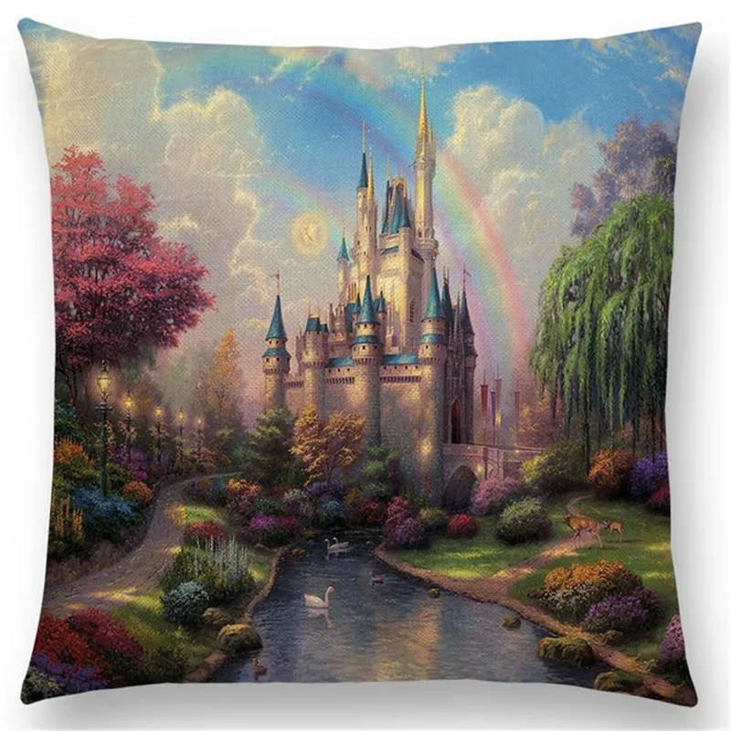 Hot Sale American Countryside Fields Gardens Scenery Art Oil Painting Beautiful Fairy Tale Cushion Cover Sofa Throw Pillow Case