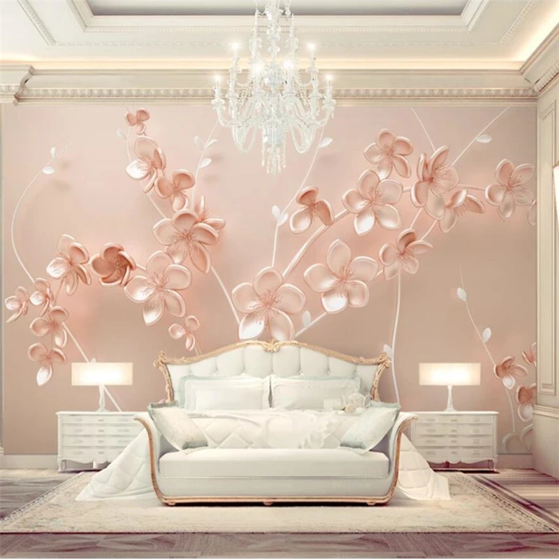 beibehang Custom wallpaper 3d murals light luxury rose gold embossed plum branch 3d stereo TV background wall papers home decor