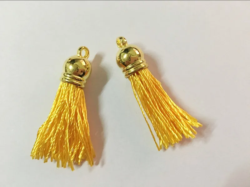 Free Shipping 100Pcs 45mm Golden Plastic Caps Handbag Tassels,DIY Accessory,Yellow Twist Silk Cord,Chamois Macrame Bag Component