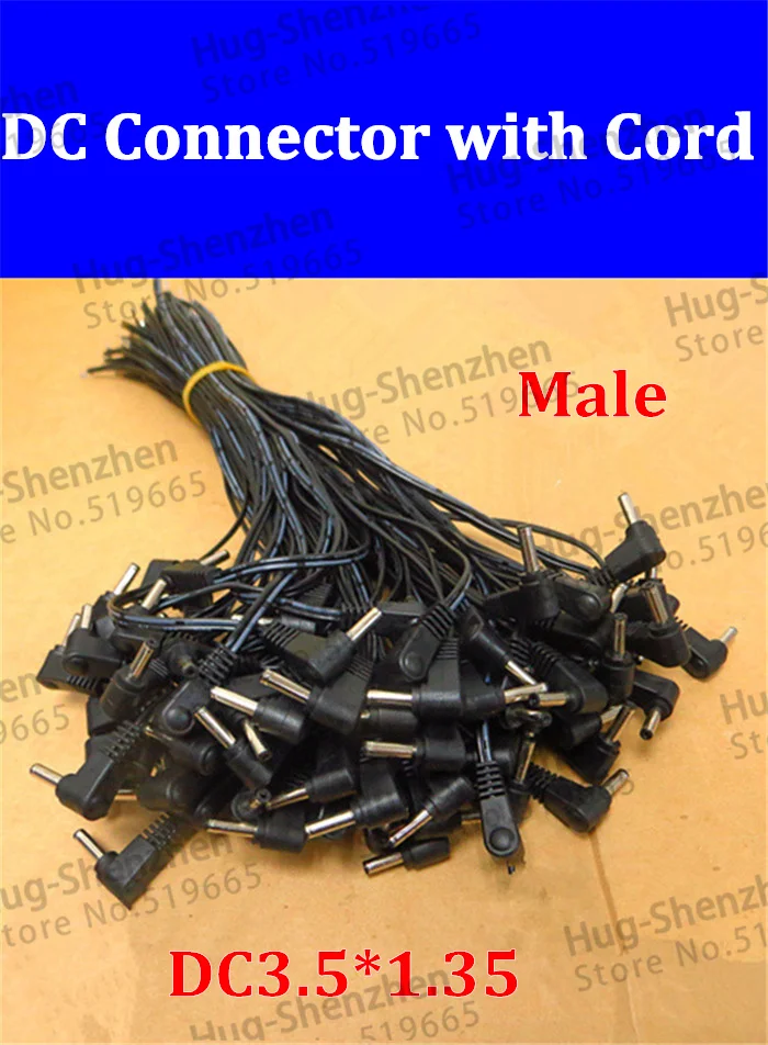 

50pcs DC 3.5x1.35mm Angle Power plug Connector cord adapter Cable for monitoring line 30cm