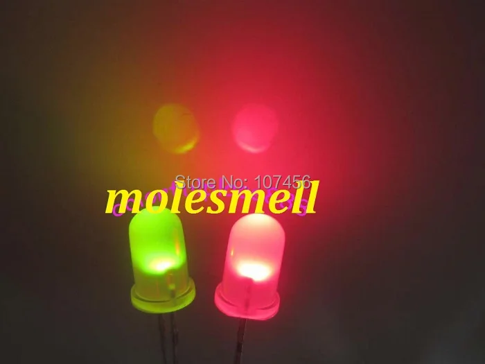 50pcs, 5mm Dual Bi Color Polar Changing Red/Green Led Diffused Leds 2-Pin led