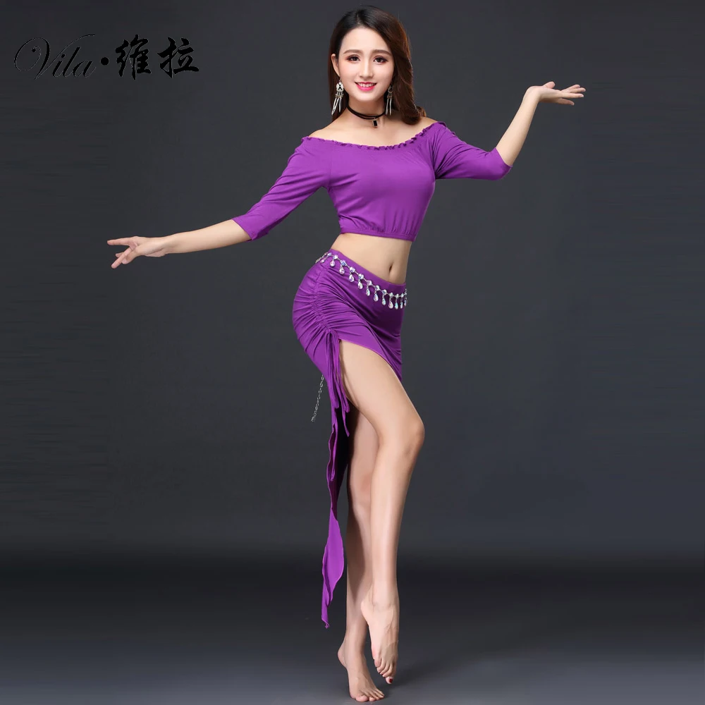 2022 Belly Dance Coustom long sleeve top+ skirt+Belt for dancing performance dance cloth for indian dance cloth