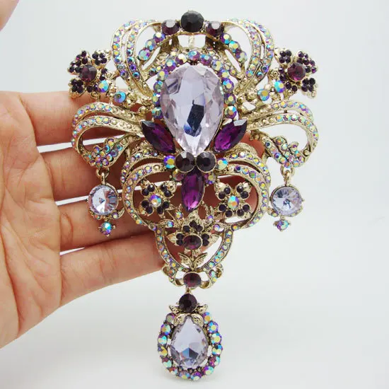 New Coming Vintage Style Purple Rhinestone Crystal Flower Pendant Brooch Pin Fashion Jewelry For Woman