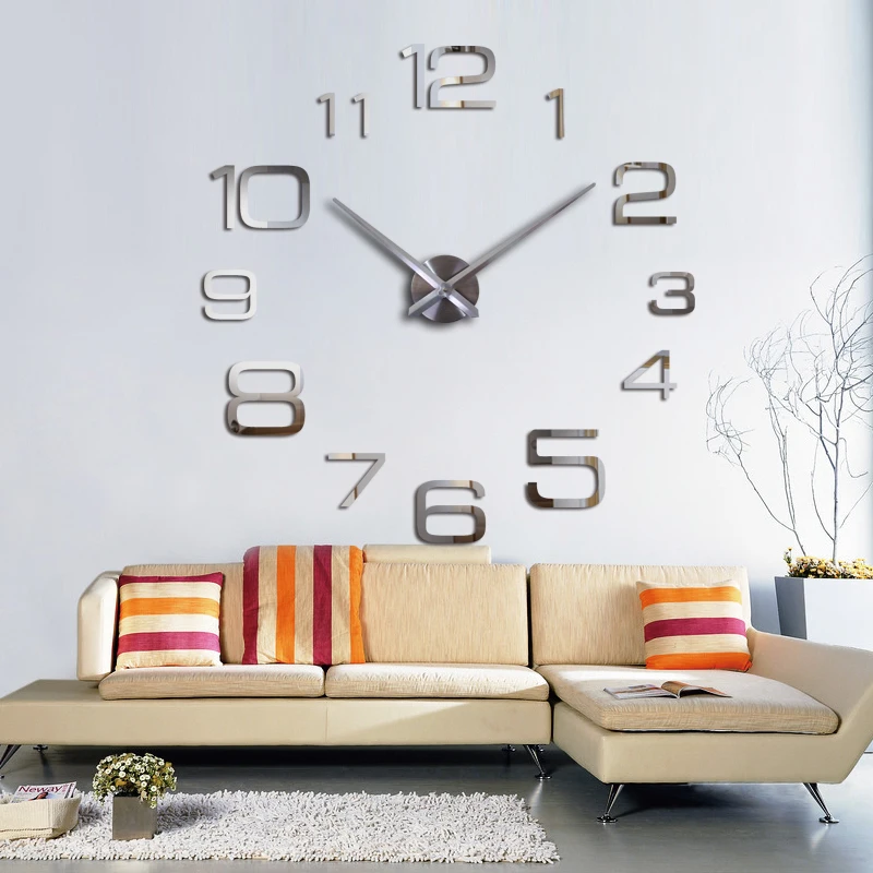 Fashion Large Wall Clock Modern Design Acrylic Mirror Europe Diy 3d Stickers Decorative Quartz Watch Living Room