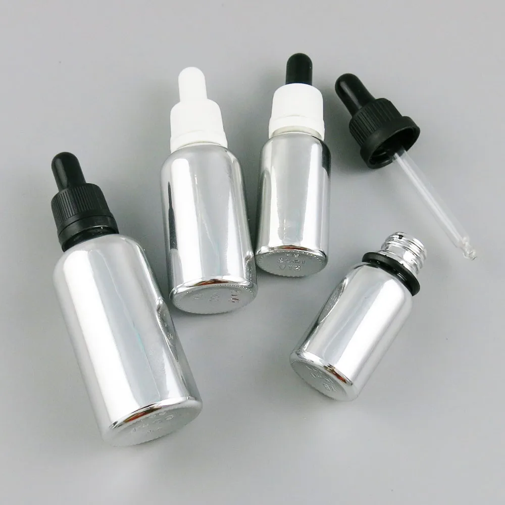 360 x 5ml 10ml 20ml 30ml 50ml 100ml Essential Oil Silver Plating Glass Bottle With Dropper For Liquid Reagent Pipette Bottle