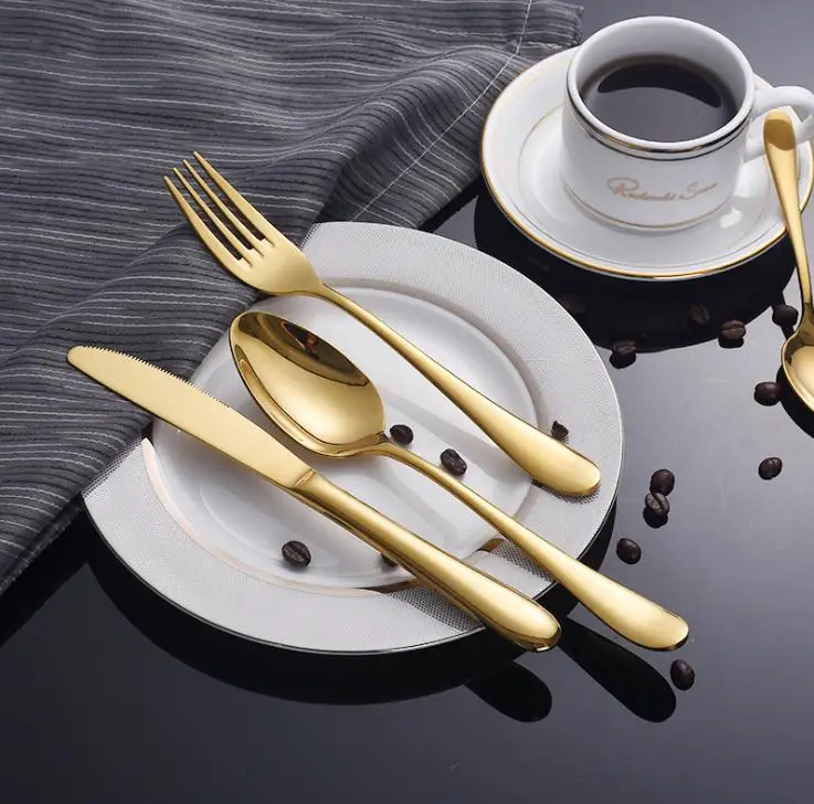 

100 Sets Gold Tableware Stainless Steel Cutlery Set 4 Gold Knife Cutlery Gold Knife Spoon Dinner SN1360